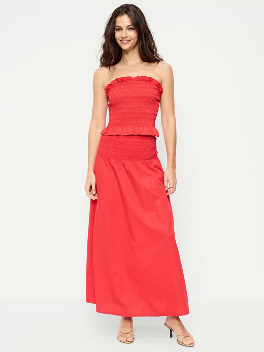 Old Navy Twill Smocked-Waist Maxi Skirt