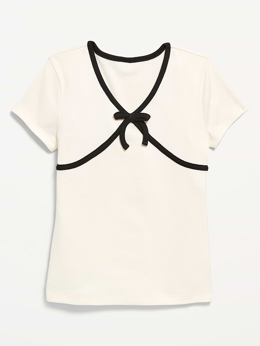 Old Navy Fitted Short-Sleeve Ribbed Bow Top for Girls — photo 3
