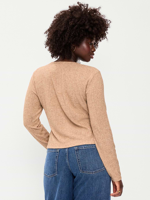 Old Navy Long-Sleeve Button-Front Cutout Pointelle Top — photo 7