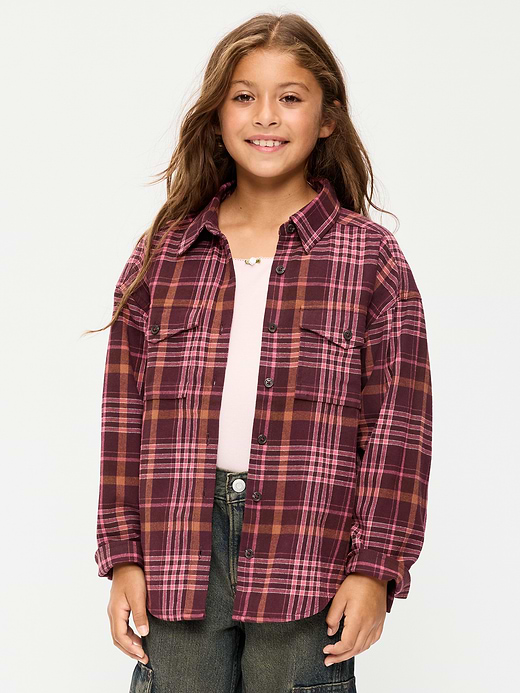 Old Navy Oversized Long-Sleeve Utility Pocket Flannel Shirt for Girls — photo 1