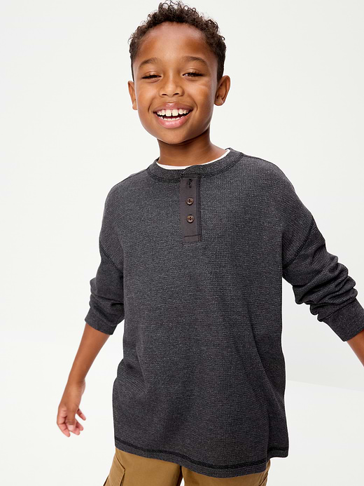 Old Navy Oversized Long-Sleeve Waffle Knit Henley T-Shirt for Boys — photo 1