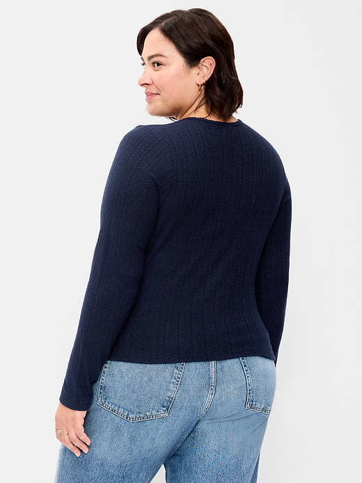 Old Navy Long-Sleeve Button-Front Cutout Pointelle Top — photo 9