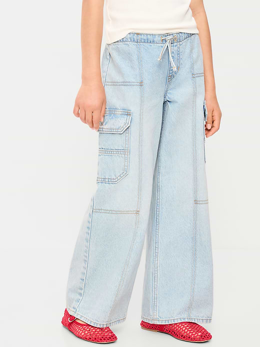 Old Navy Pull-On Low-Rise Super Baggy Wide-Leg Cargo Jeans for Girls — photo 1