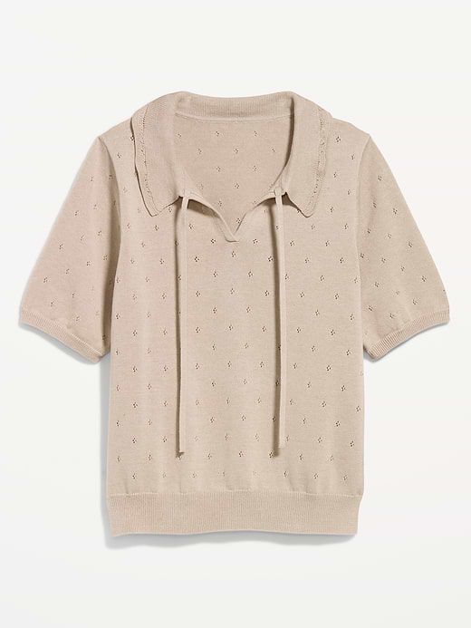 Old Navy Tie-Front Seaside Cotton Pointelle Cropped Polo — photo 5
