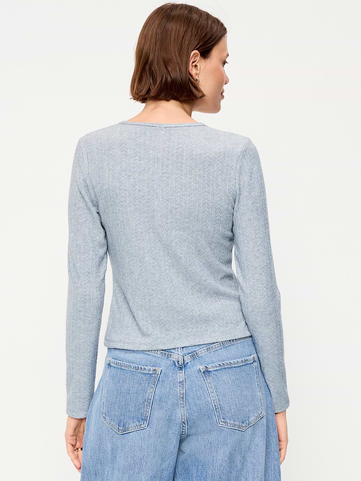 Old Navy Long-Sleeve Button-Front Cutout Pointelle Top — photo 3