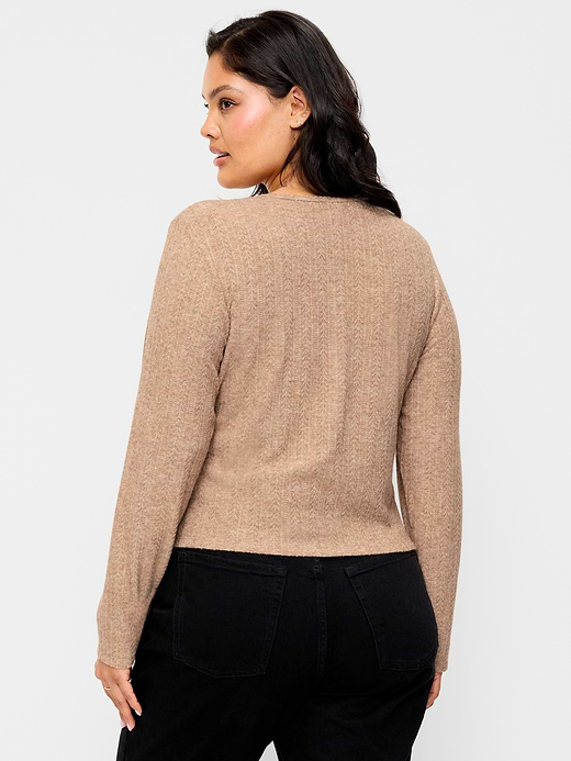 Old Navy Long-Sleeve Button-Front Cutout Pointelle Top — photo 9