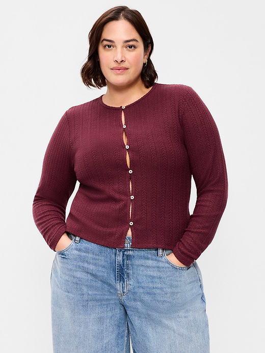 Old Navy Long-Sleeve Button-Front Cutout Pointelle Top — photo 8