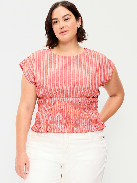 Old Navy Linen-Blend Short-Sleeve Smocked Top — photo 7