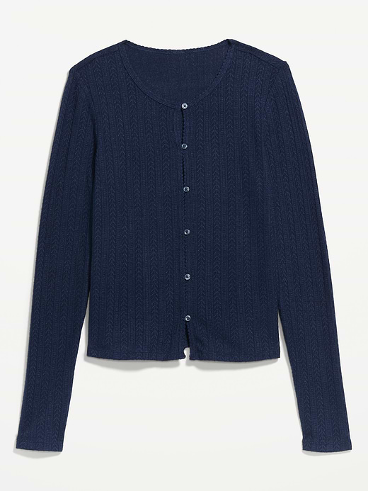 Old Navy Long-Sleeve Button-Front Cutout Pointelle Top — photo 5