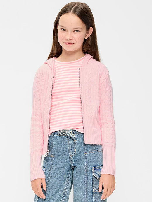 Old Navy Fitted Cable-Knit Full-Zip Hoodie for Girls — photo 1