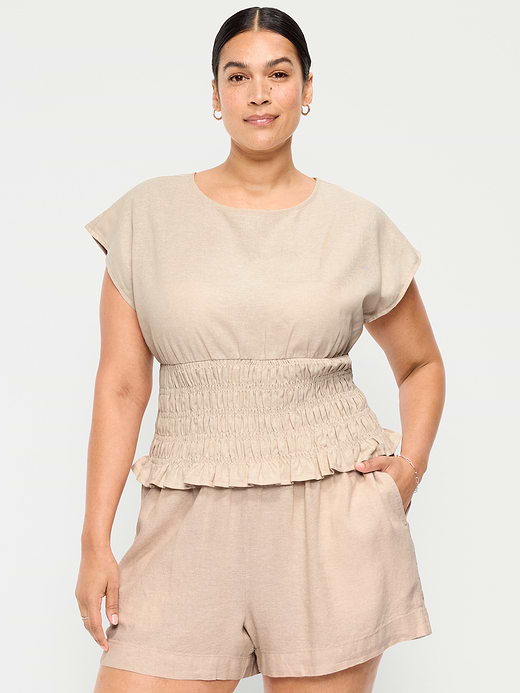 Old Navy Linen-Blend Short-Sleeve Smocked Top — photo 8