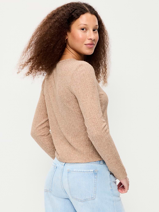 Old Navy Long-Sleeve Button-Front Cutout Pointelle Top — photo 3