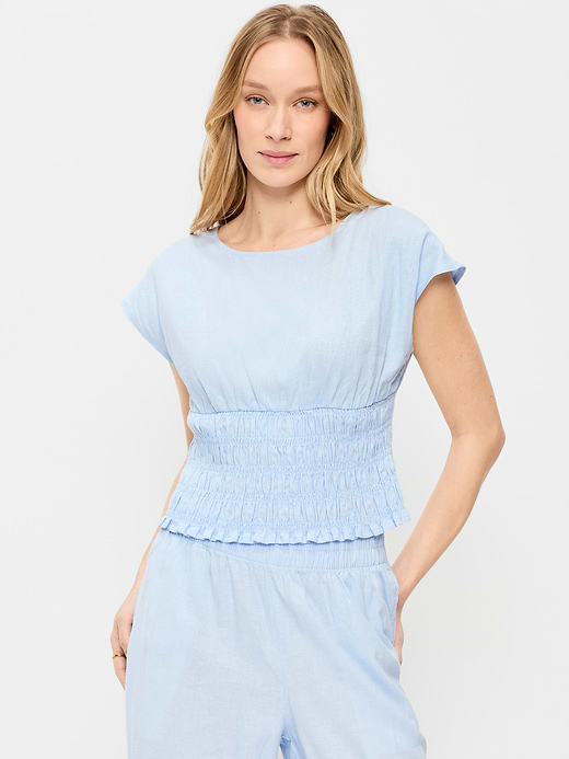 Old Navy Linen-Blend Short-Sleeve Smocked Top