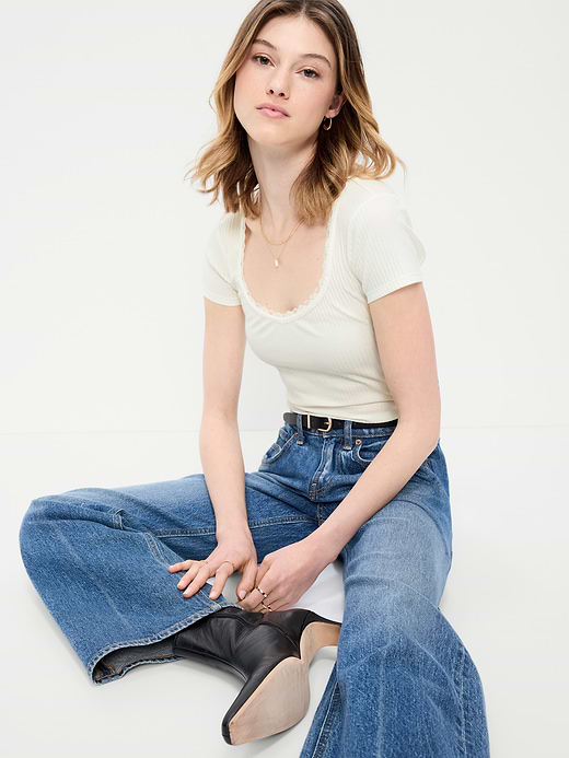 Old Navy Lace-Trim Sweetheart-Neck Ribbed Top — photo 4
