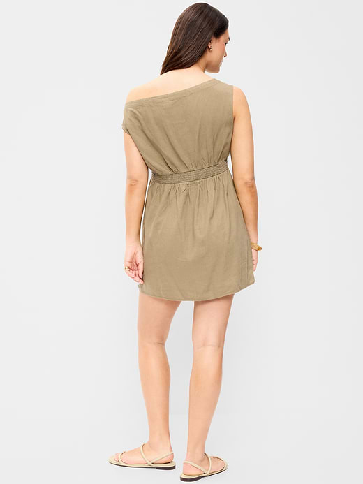 Old Navy Asymmetrical Shoulder Linen-Blend Mini Dress — photo 8
