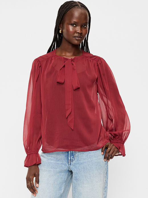 Old Navy Long-Sleeve Chiffon Tie-Front Top — photo 1