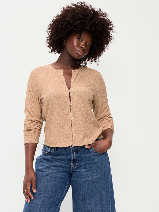 Old Navy Long-Sleeve Button-Front Cutout Pointelle Top — photo 6