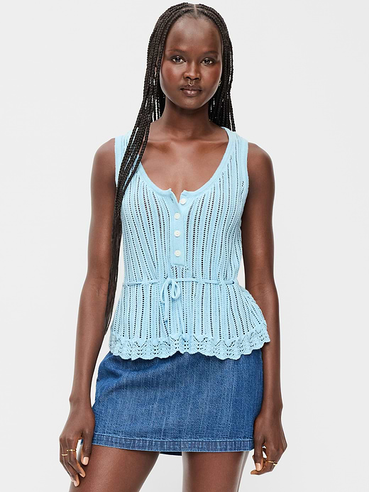 Old Navy Seaside Cotton Pointelle Peplum Tank Top — photo 1