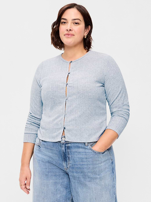 Old Navy Long-Sleeve Button-Front Cutout Pointelle Top — photo 7