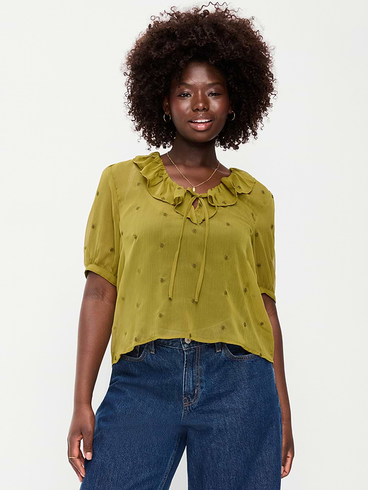 Old Navy Ruffle Collar Tie-Front Top — photo 6