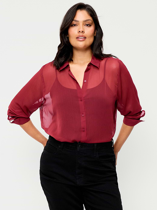 Old Navy Chiffon Sheer Button-Down Shirt — photo 8