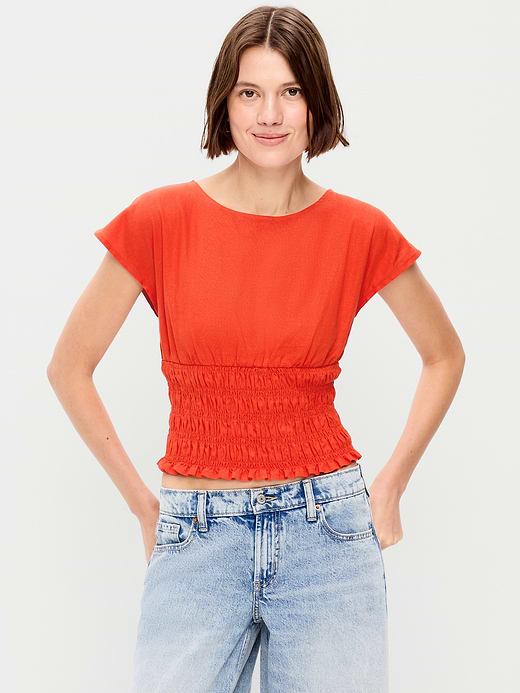 Old Navy Linen-Blend Short-Sleeve Smocked Top