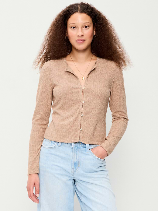 Old Navy Long-Sleeve Button-Front Cutout Pointelle Top — photo 1