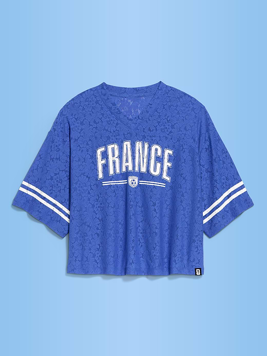 Old Navy FIFA World Cup 26™ France Boxy Lace V-Neck T-Shirt for Women — photo 1