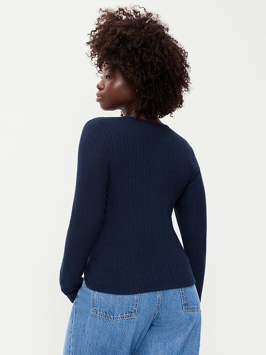 Old Navy Long-Sleeve Button-Front Cutout Pointelle Top — photo 7
