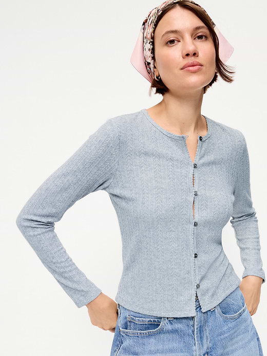 Old Navy Long-Sleeve Button-Front Cutout Pointelle Top — photo 4