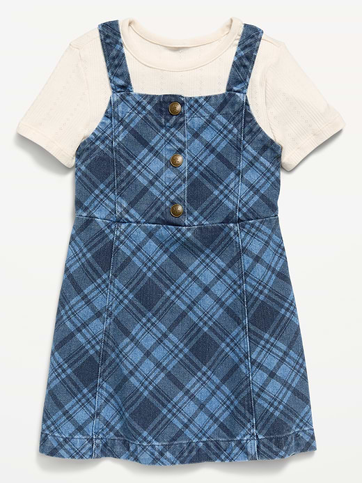 Old Navy Sleeveless Plaid Denim Dress and T-Shirt Set for Toddler Girls — photo 3