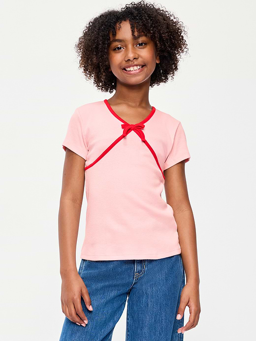 Old Navy Fitted Short-Sleeve Ribbed Bow Top for Girls