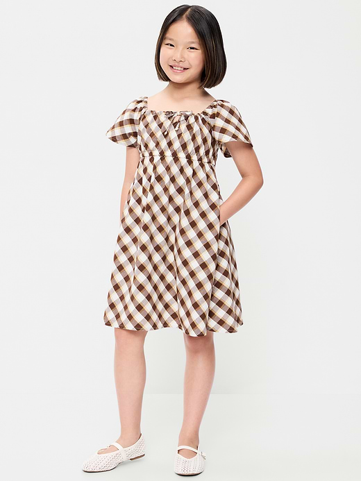 Old Navy Short Flutter-Sleeve Crinkled Plaid Dress for Girls — photo 1