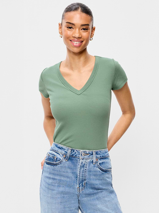 Old Navy Snug Crop V-Neck Ribbed T-Shirt — photo 1