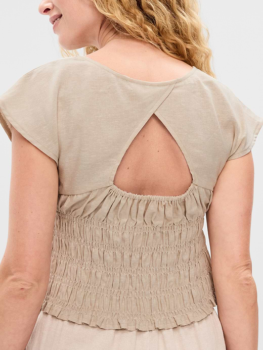 Old Navy Linen-Blend Short-Sleeve Smocked Top — photo 5