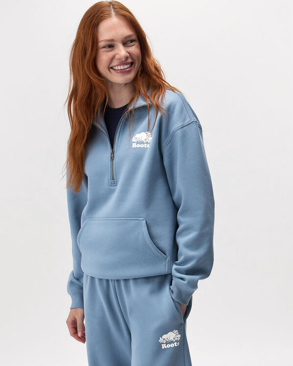 Roots Organic Cooper Relaxed Quarter Zip Stein — photo 1