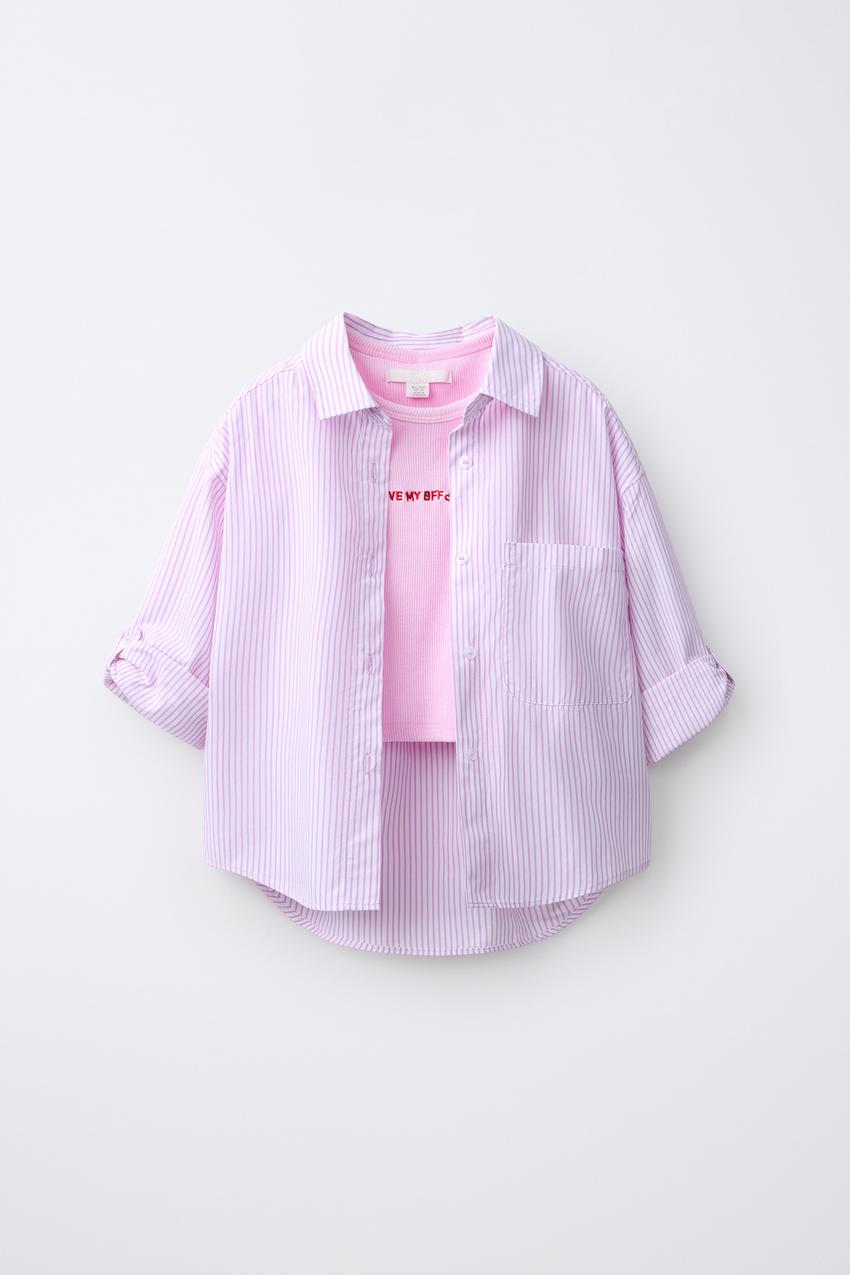 ZARA STRIPED SHIRT AND EMBROIDERED RIB T-SHIRT PACK — photo 1