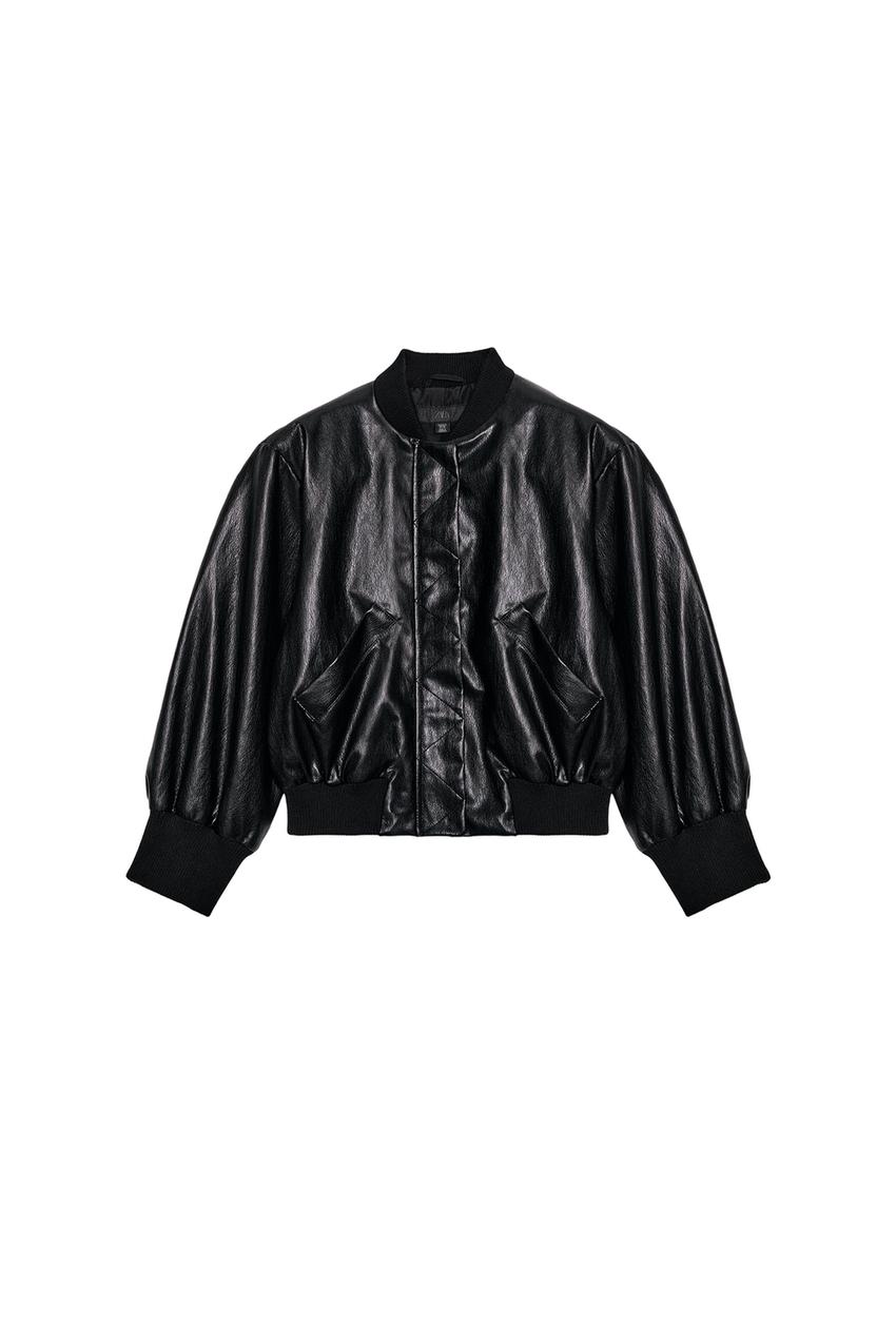 ZARA FAUX LEATHER SHOULDER PAD BOMBER JACKET — photo 3