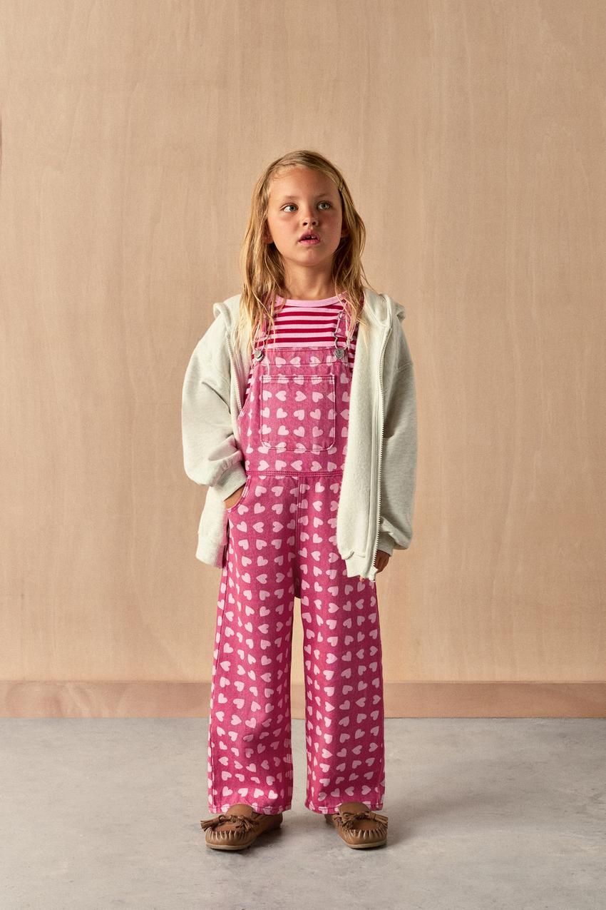 ZARA HEART PRINT TWILL OVERALLS — photo 1
