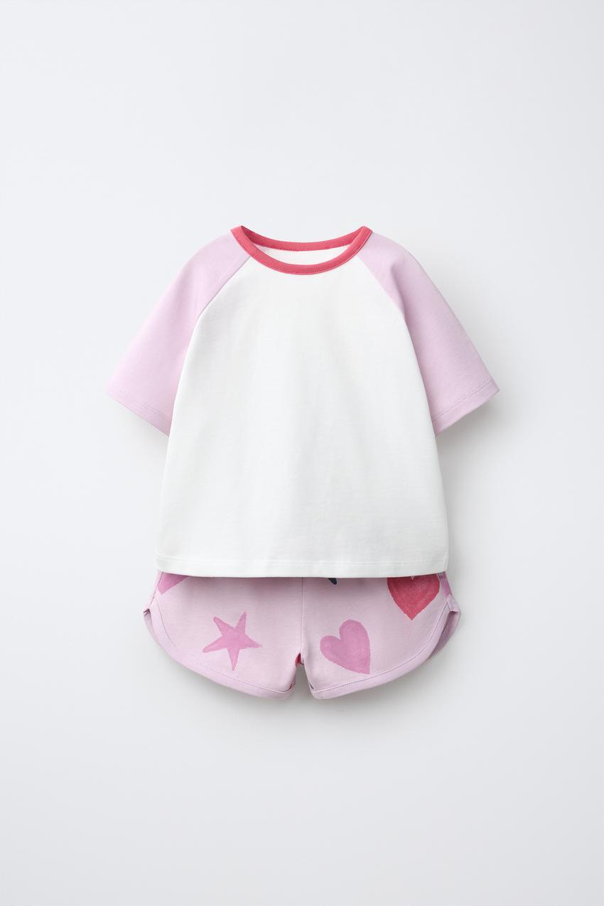 ZARA STAR AND HEART RAGLAN T-SHIRT AND BERMUDA SHORTS SET — photo 1
