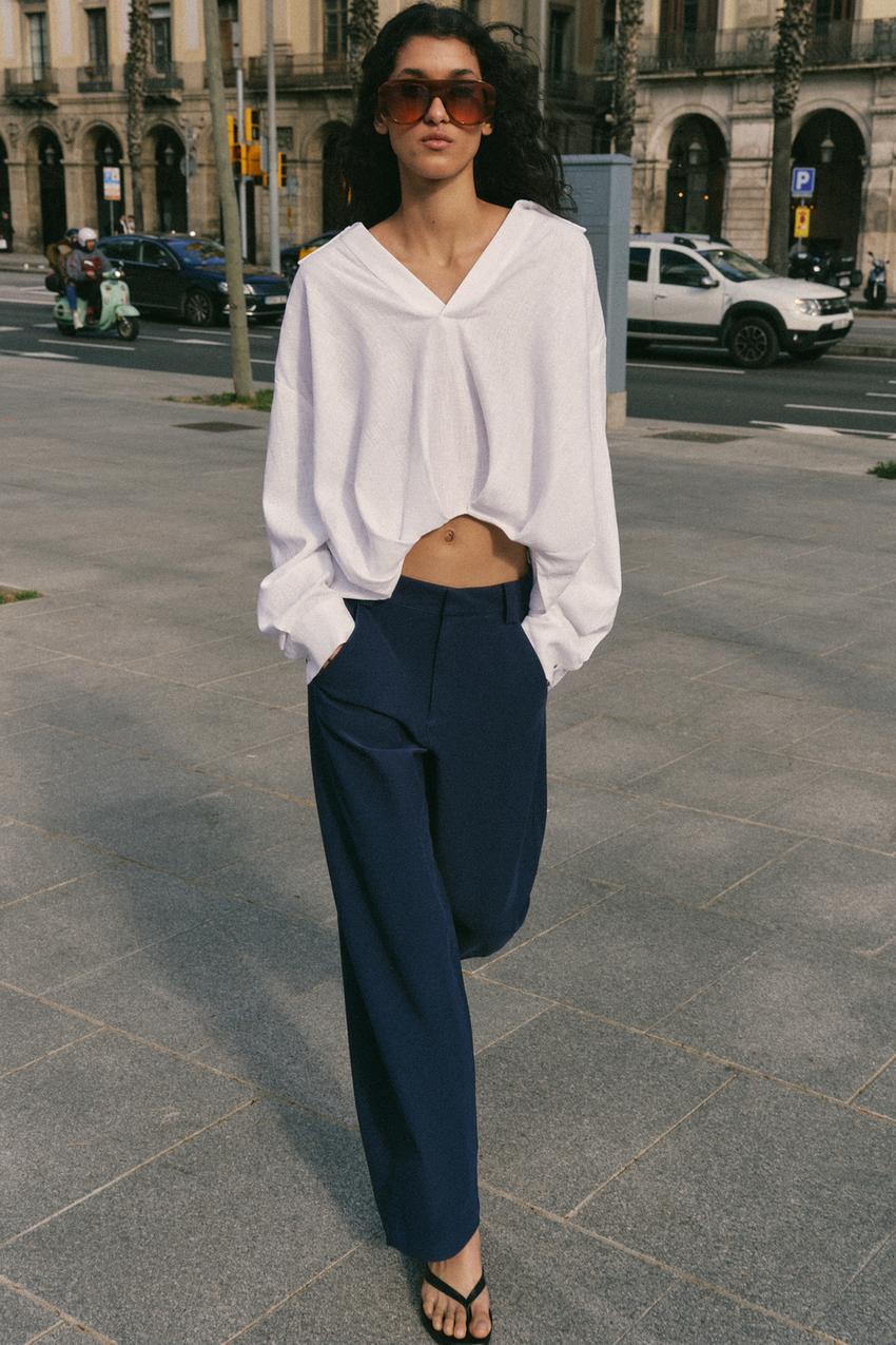 ZARA LINEN BLEND SHIRT WITH PUFFED HEM — photo 2