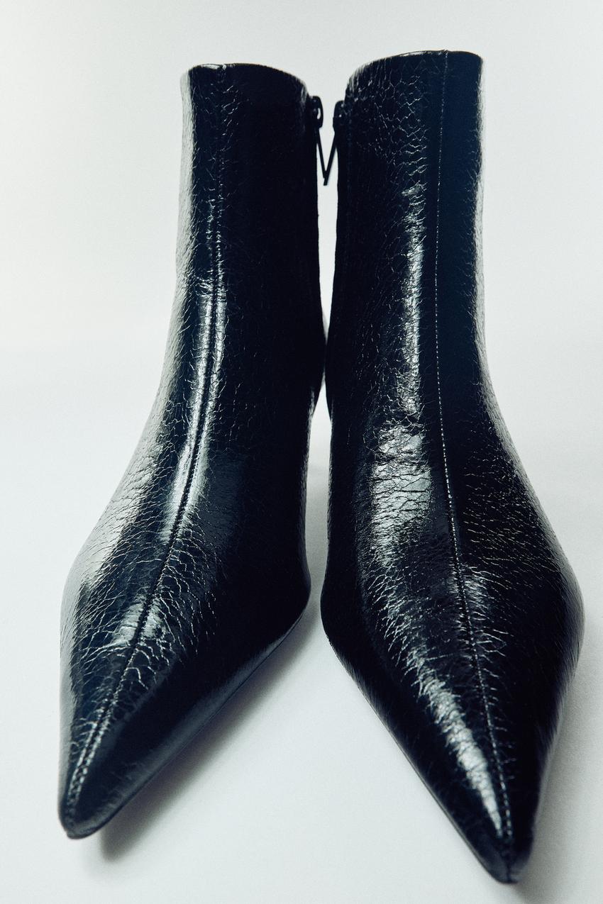 ZARA CRACKLED EFFECT KITTEN BOOTIES — photo 1