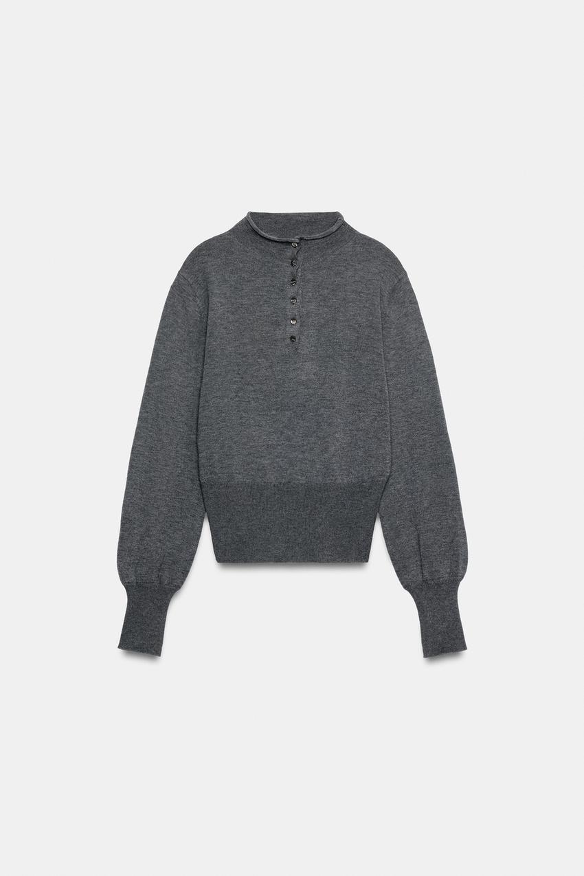 ZARA HIGH-NECK BUTTON KNIT JUMPER — photo 2