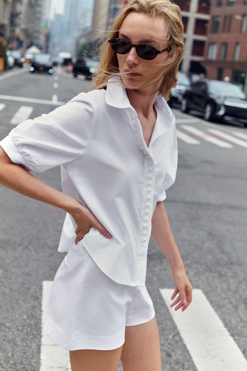 ZARA PEARL POPLIN SHIRT — photo 1