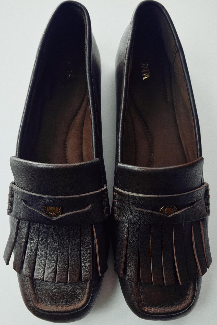ZARA FRINGE LEATHER LOAFERS — photo 1