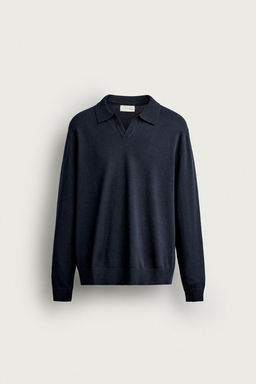 ZARA COTTON-LINEN KNIT REGULAR FIT POLO — photo 1