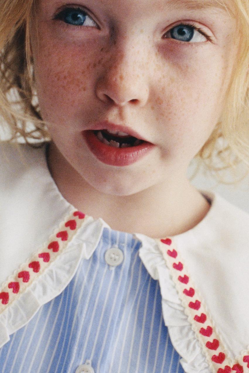 ZARA STRIPED HEART PETER PAN COLLAR SHIRT — photo 1