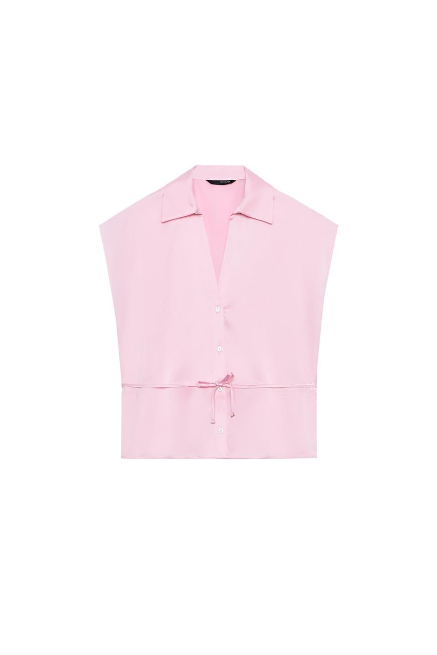ZARA BELTED SATIN EFFECT SLEEVELESS SHIRT — photo 3