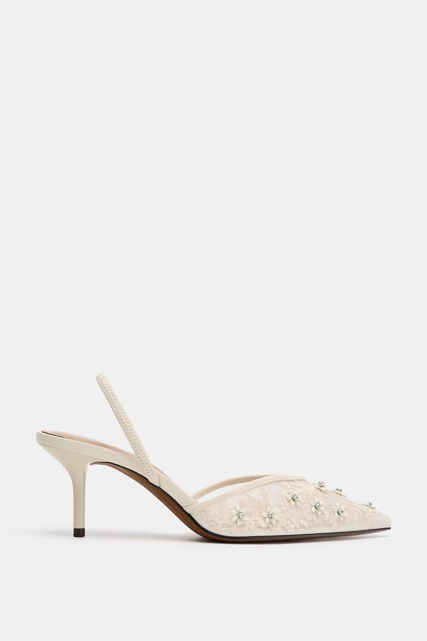 ZARA MESH EMBELLISHED SLINGBACK HEELS — photo 1