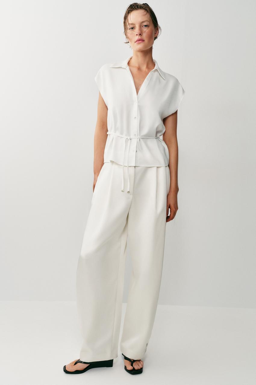 ZARA BELTED SATIN EFFECT SLEEVELESS SHIRT — photo 1